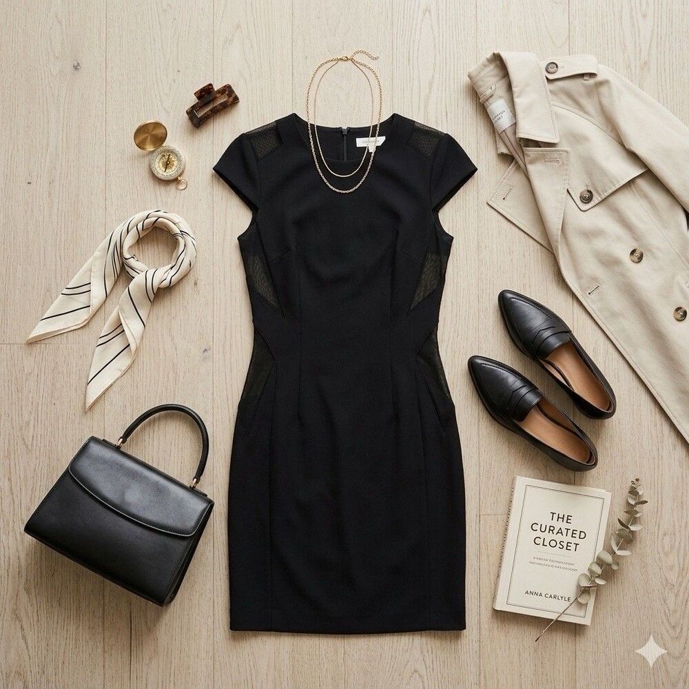 Sheer Mesh Shift LBD Dress Armani Exchange 6 Black 90s Minimalist Quiet Luxury